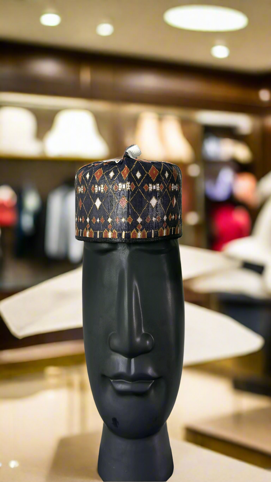 GETZNER HAT – NAVY & AMBER DIAMOND WEAVE